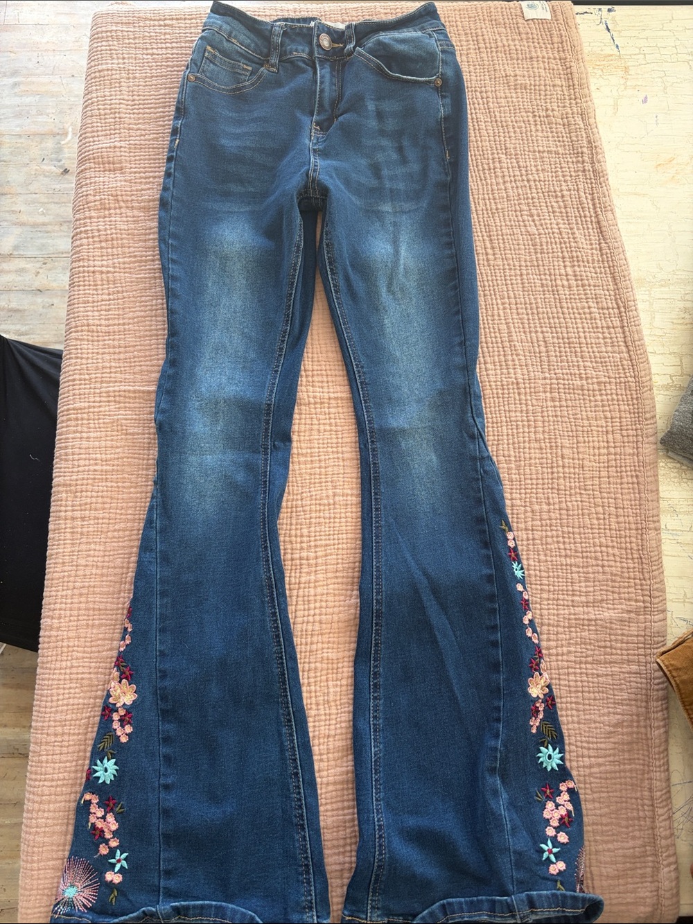 BAMBOO Dark Blue Embroidered Flare Jeans